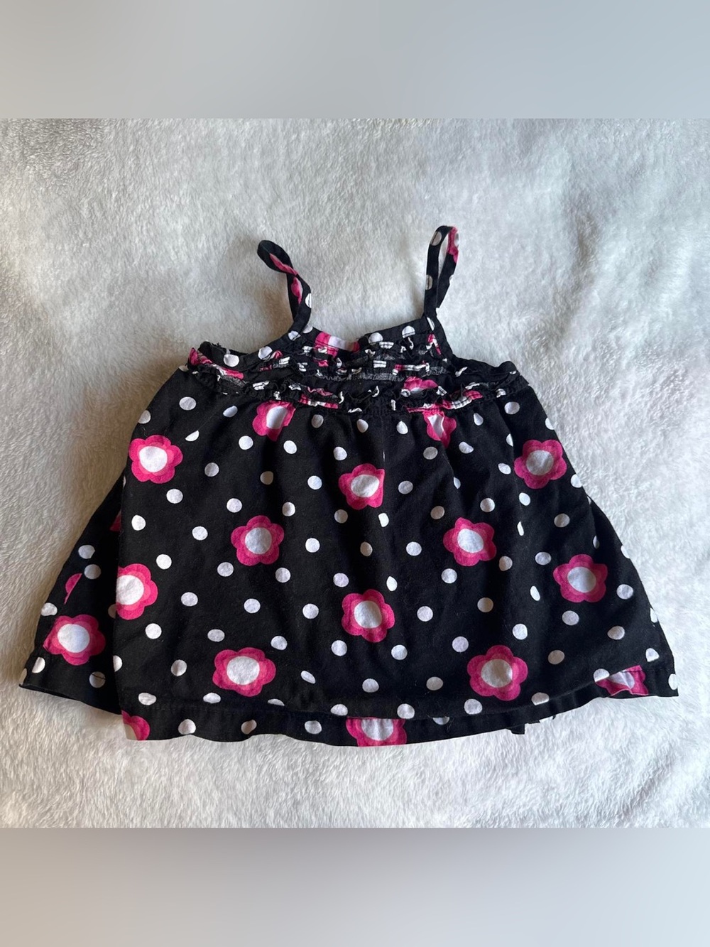 Girls Black Floral Dot Tank Top - Pink & White Flower Print